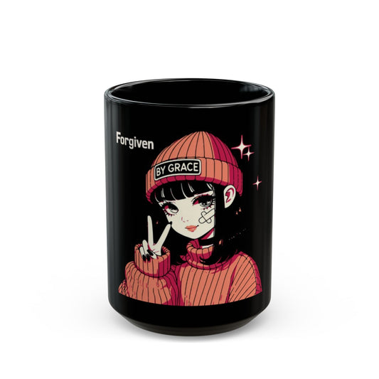 Forgiven By Grace - Black Mug (15oz)