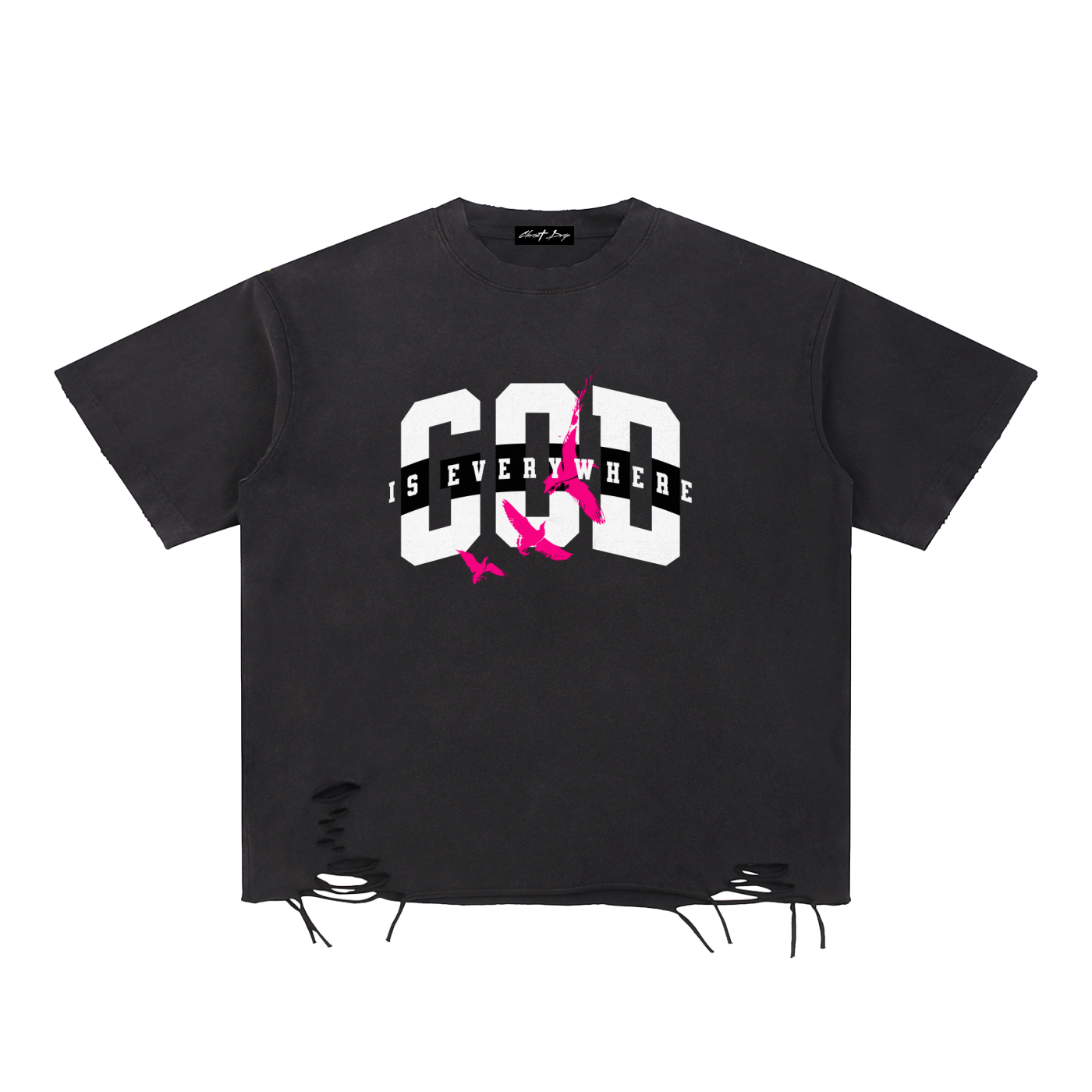 God Is Everywhere (Pink Birds) - Distressed Tee